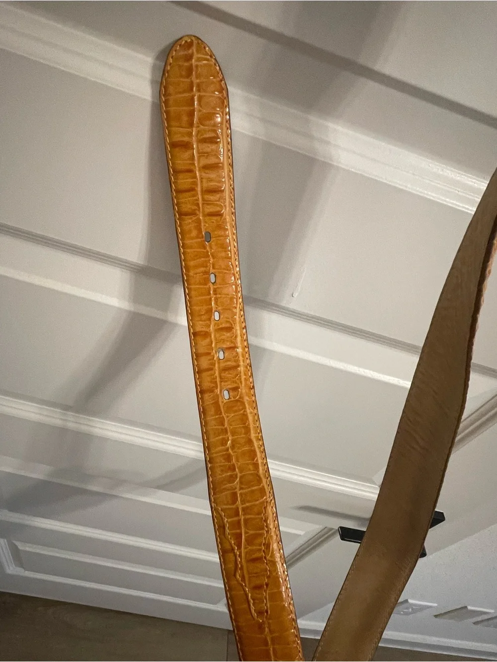 Tan Croc-Embossed Leather Belt - 44in long
